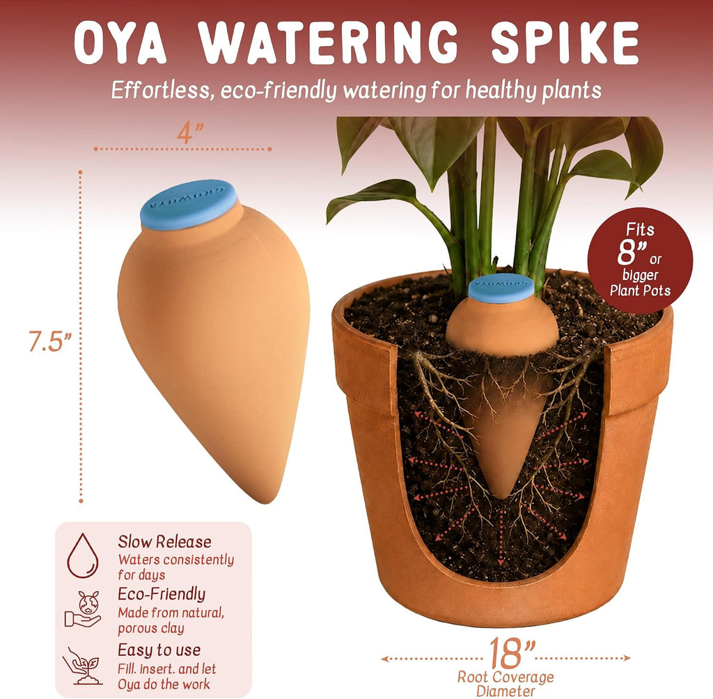 2-Pack 16 oz Terracotta Pot | Self Watering Spikes for Indoor Plant Pots | Plant Watering Devices with Slow-Release