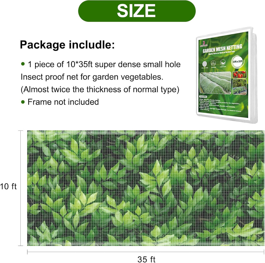 Jevrench 10 x 35 ft Garden Netting Row Cover, Ultra Fine Mesh for Plants | Protective Plant Netting for Gardens, Raised