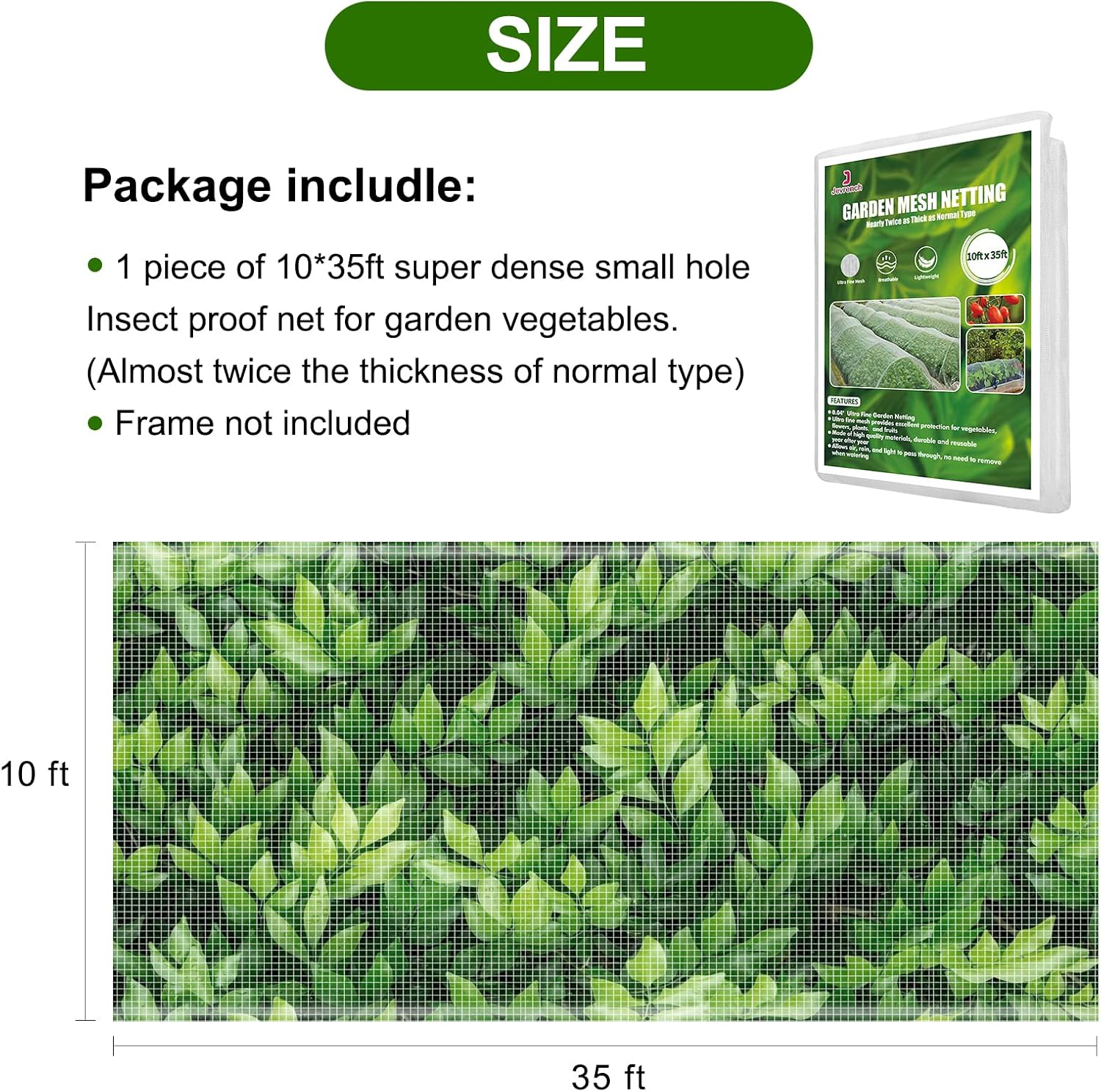 Jevrench 10 x 35 ft Garden Netting Row Cover, Ultra Fine Mesh for Plants | Protective Plant Netting for Gardens, Raised