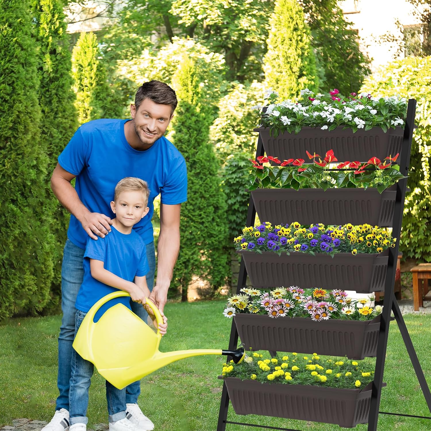 5-Tier Vertical Garden Planter,4.4Ft Planter Box with 5 Container Boxes | Raised Herb Planter Box for Patio Deck