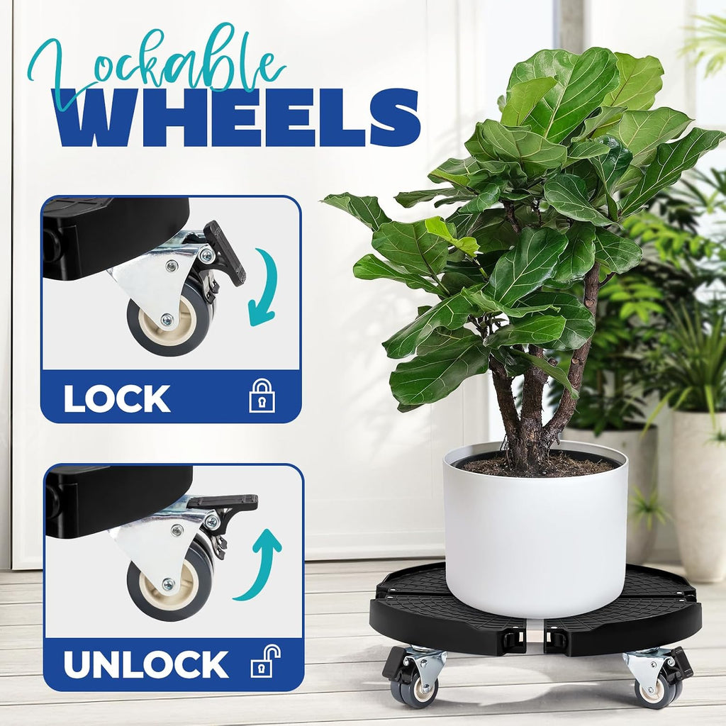 Heavy Duty Trolley Planter Caddy with Wheels 440lbs Capacity, Plant Pots Indoor and Out Door, Adjustable 15-21 in, Black