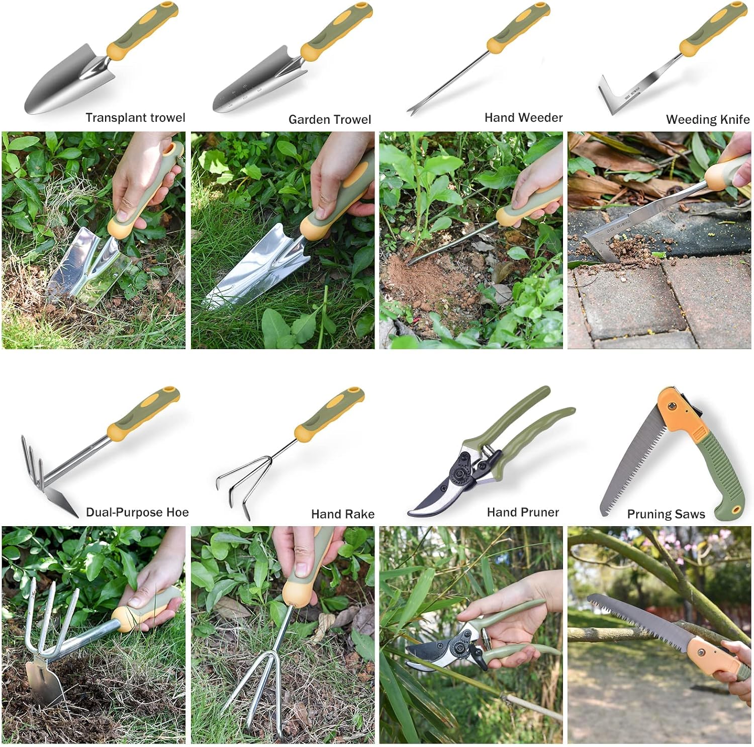 Garden Tool Set, WisaKey 9 Piece Stainless Steel Heavy Duty Gardening Hand Tools Durable Garden Tool Bag Gardening