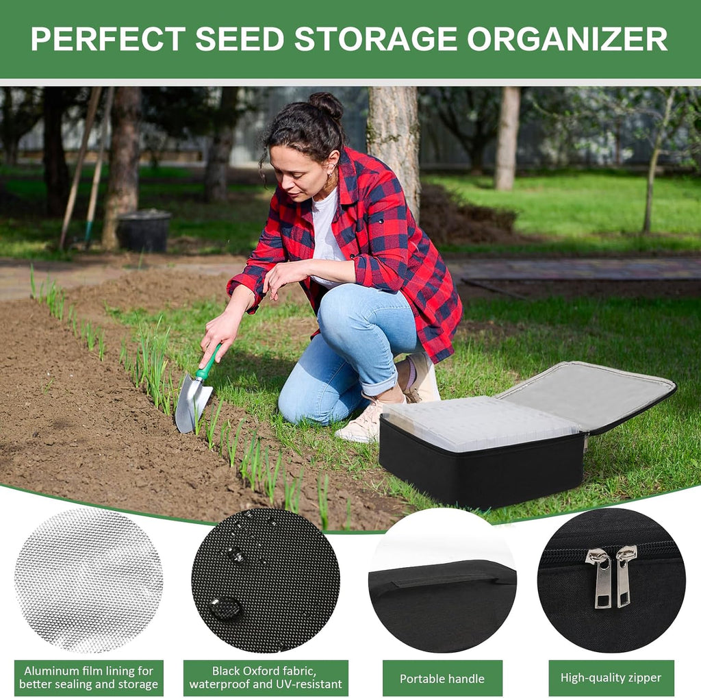 26 Slots Seed Storage Organizer Box with Insulated Bag That Holds 80-200 Seed Envelopes, Oxford Cloth Garden Seed