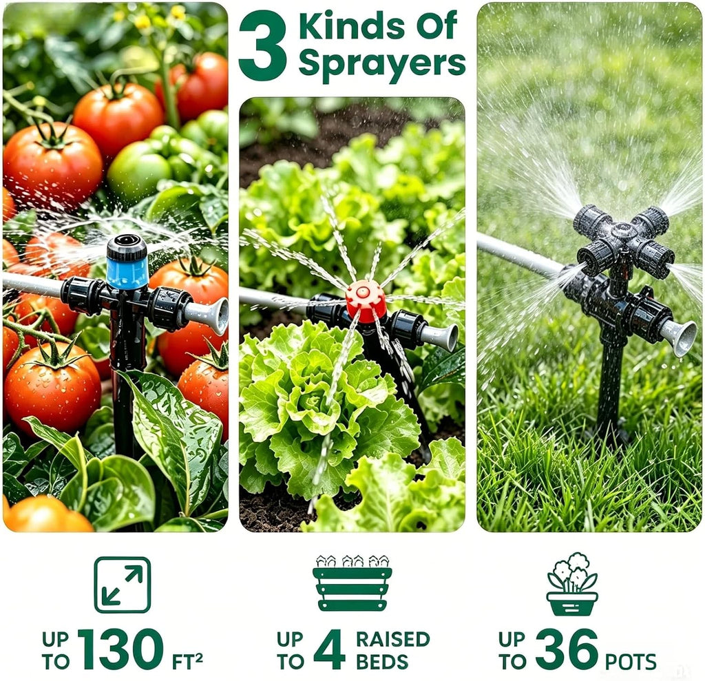 240FT Drip Irrigation System Garden Watering System-Quick-Connect | 1/4" & 1/2" Fast-Lock Tubing, Adjustable Nozzles