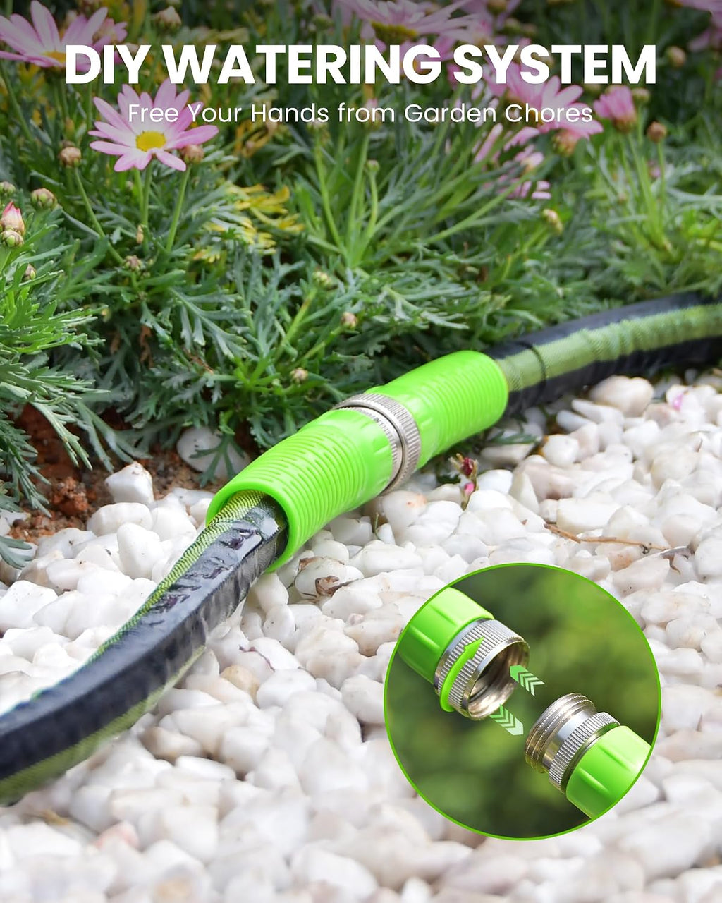 RAINPOINT 25FT Flat Soaker Hose, Flexible & Heavy-Duty Drip Hose with Anodized Aluminum Fittings, 80% Water-Saving