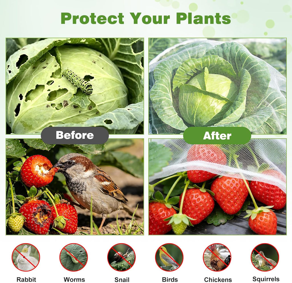 Garden Netting Pest Barrier, 10 X 50FT Insect Netting for Garden Raised Beds, Garden Mesh Netting Bug Netting Row Cover