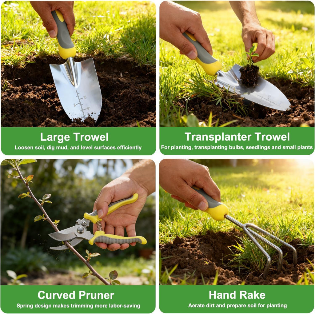 Yesker Gardening Tools 10-Piece Heavy Duty Garden Tool Set Gardening Supplies Gifts for Women Men Gardening Hand Tool
