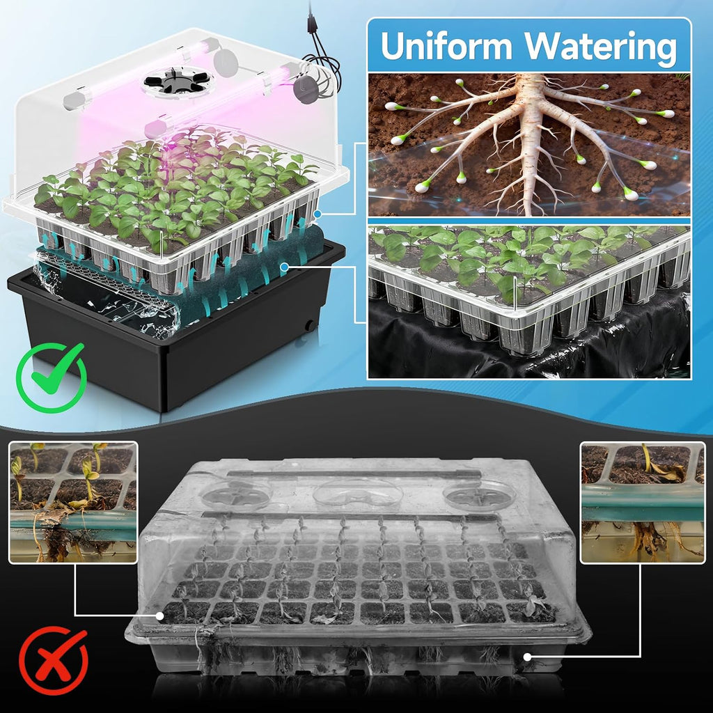 Hon&Guan 30-Cell Seed Starting Kit with Heat Mat and LED Grow Lights | 30-cell PP seedling tray, 5.3" dome with vents