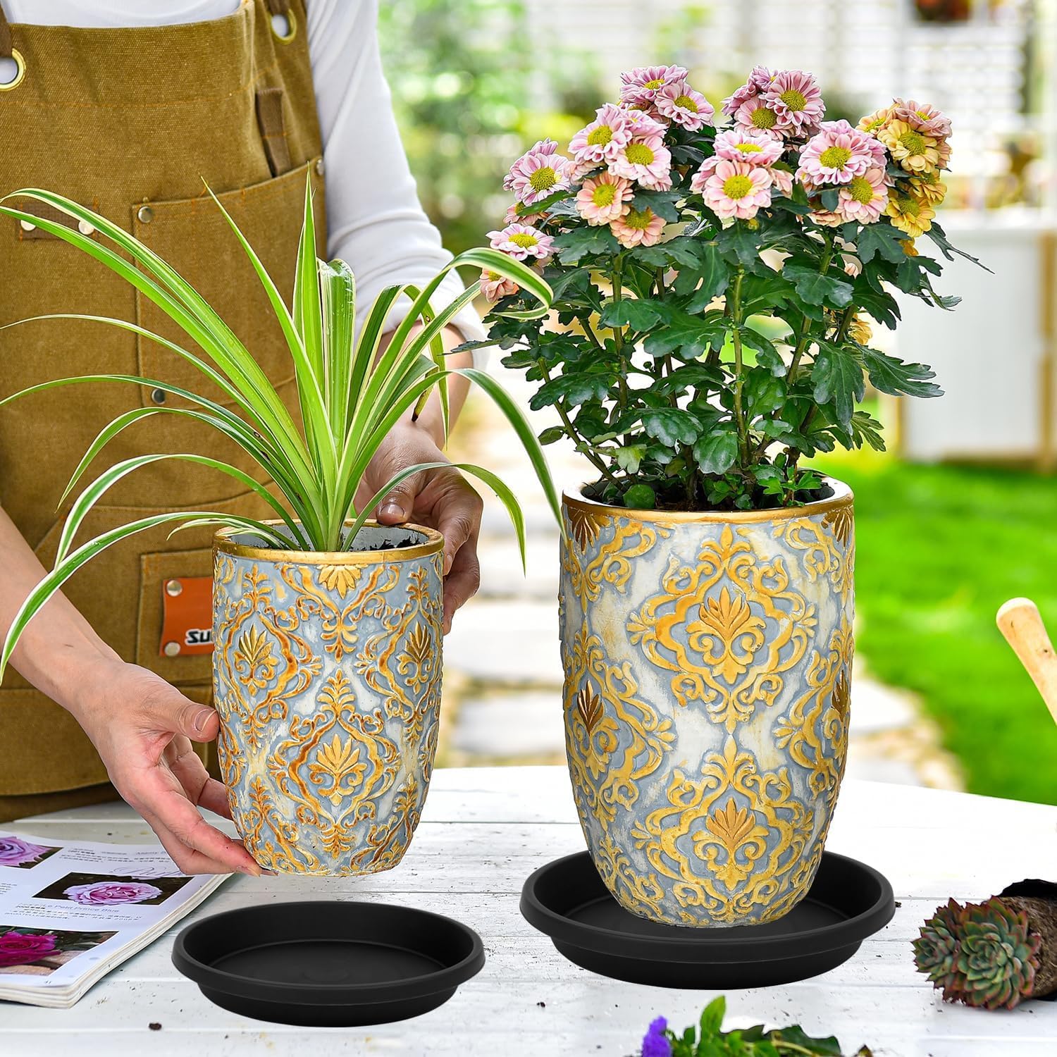 NIMYAU 2 Pack Plant Saucer 16 Inch, Durable Large Deep Plant Trays for Pots, Plant Drip Trays, Plant Water Catcher Tray