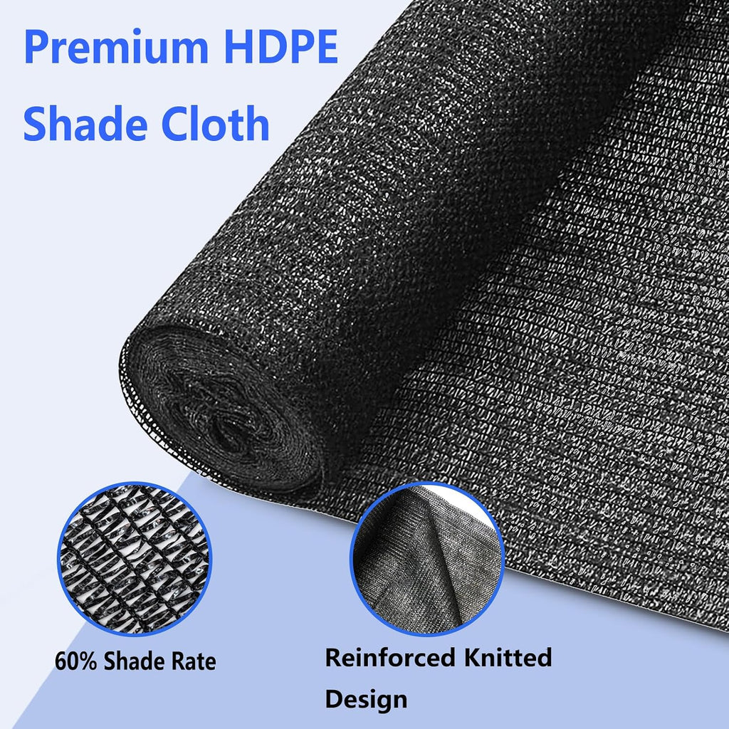 60% Shade Cloth Roll 6ft x 100ft - HDPE Sun Shade Fabric Roll, UV Block Cuttable Shade Mesh for Garden, Greenhouse