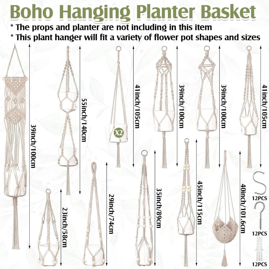12 Pcs Macrame Plant Hangers Macrame Hanging Planters for Indoor Plants Handmade Boho Hanging Baskets Flower Pots