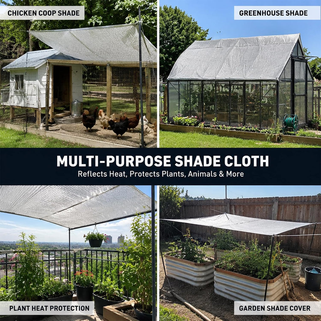 10x20 FT 80% Aluminet Shade Cloth, Reflective Tarp, Heat Blocking Mesh | Reflective tarp mesh blocks heat and UV rays