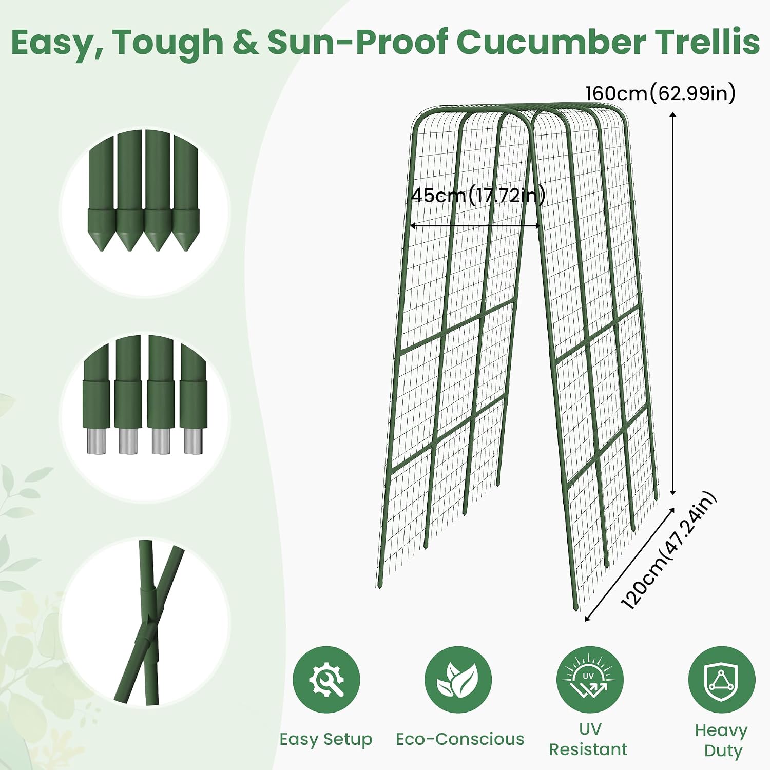 Cucumber Trellis for Raised Bed, 63" Heavy Duty U-Shape Garden Trellis for Climbing Plants Outdoor, Rustproof Plastic