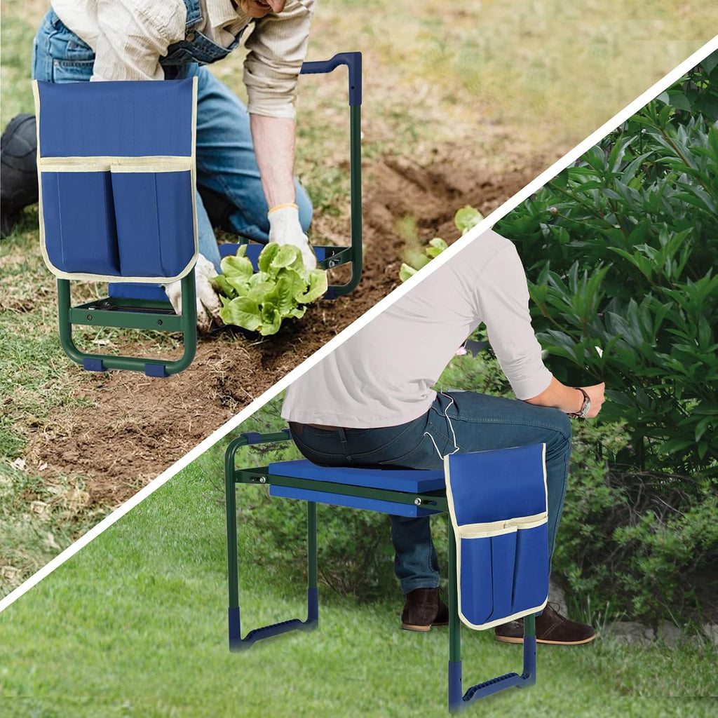 Garden Kneeler Seat with thicker and Wider Soft Kneeling Pad ,foldable Heavy Duty Garden Stool with 2 large Tool
