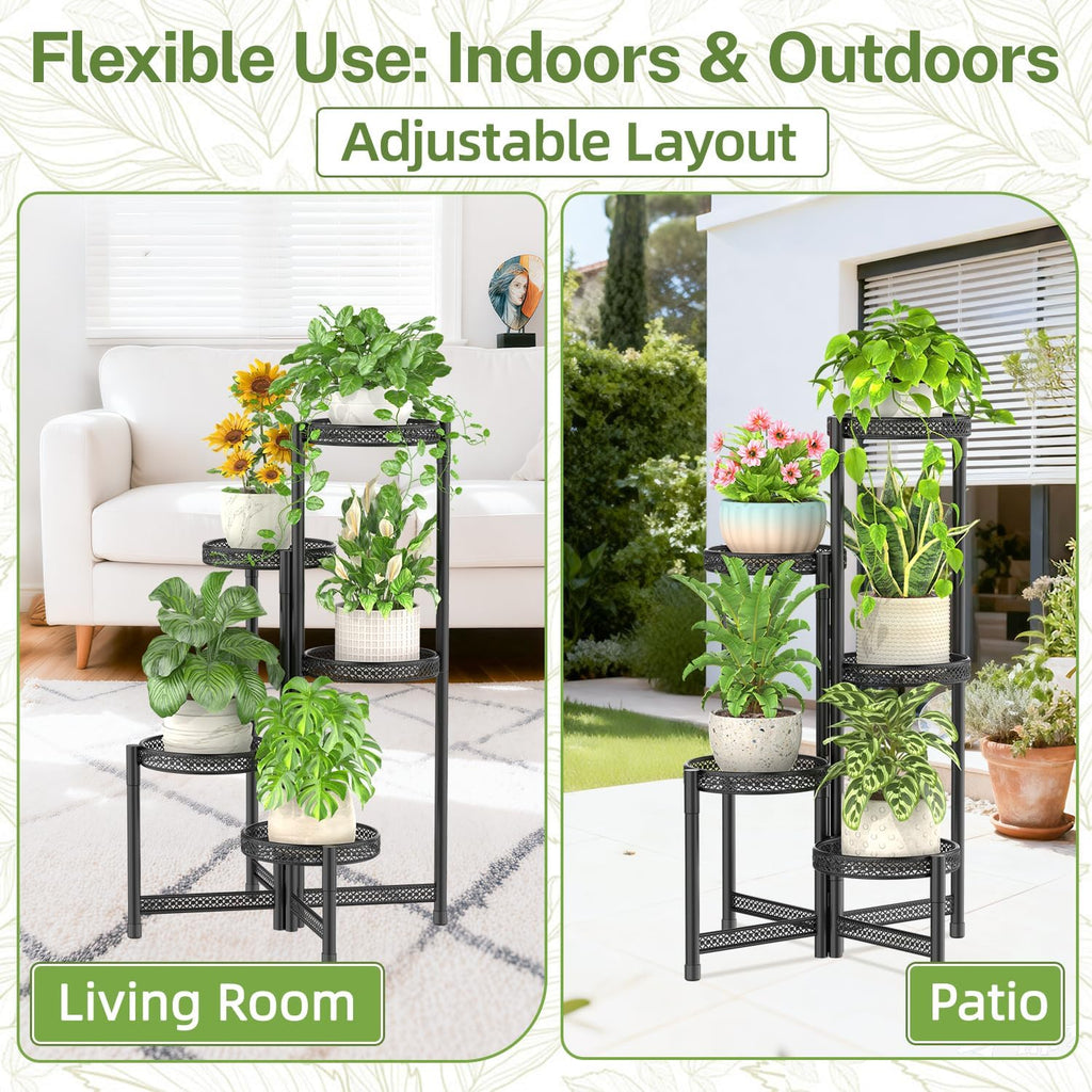 iDavosic.ly Plant Stand Indoor Outdoor, 5 Tier Iron Corner Shelf, Black | Tiered Tall Flower Display Holder, Folding