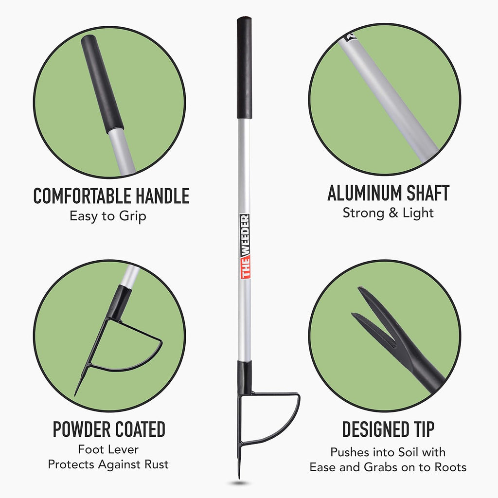 Standing Plant Root Remover and Weed Puller - Lightweight and Durable Metal Design with Aluminum Shaft and Steel Claw