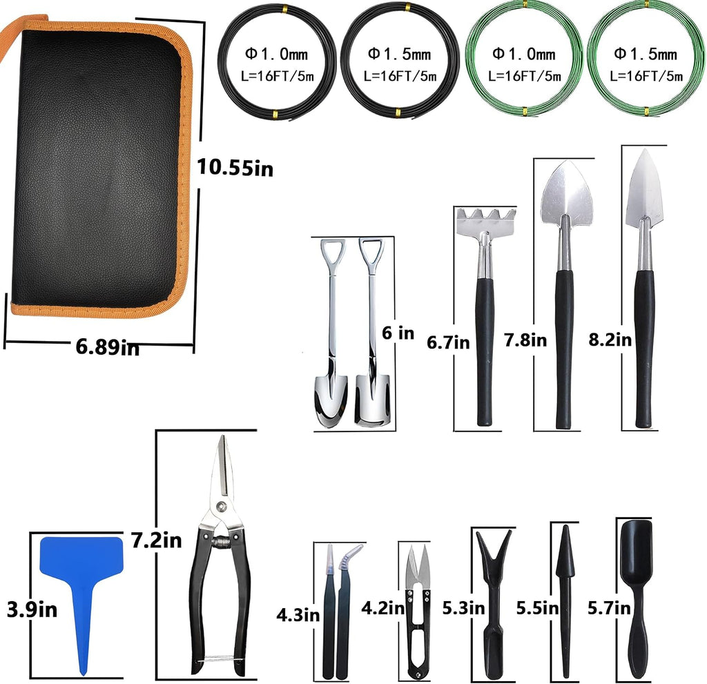 Bonsai Tools Set, 38Pcs Gardening Trimming Tools Kit Indoor Succulent Tool with 4 Tree Training Wire, Plant Repotting