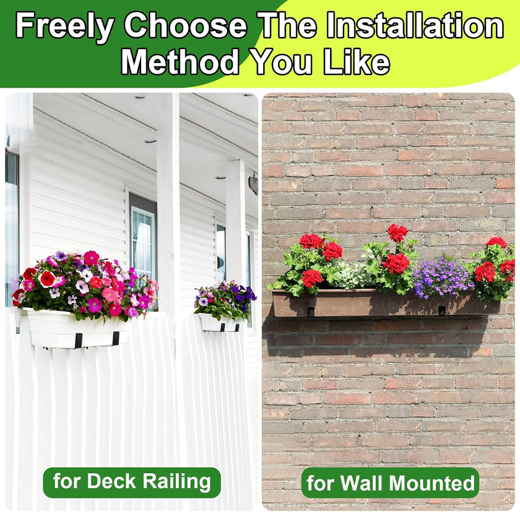 Leinuosen 4 Pcs Adjustable Window Boxes Brackets Planter Box Bracket Heavy Duty Deck Railing Hanging Flower Stand for