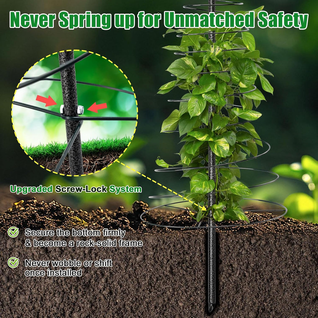 2 Pack Spiral Metal Garden Trellis for Climbing Plants Outdoor - 72" Large Heavy Duty Plant Support Tower with Center