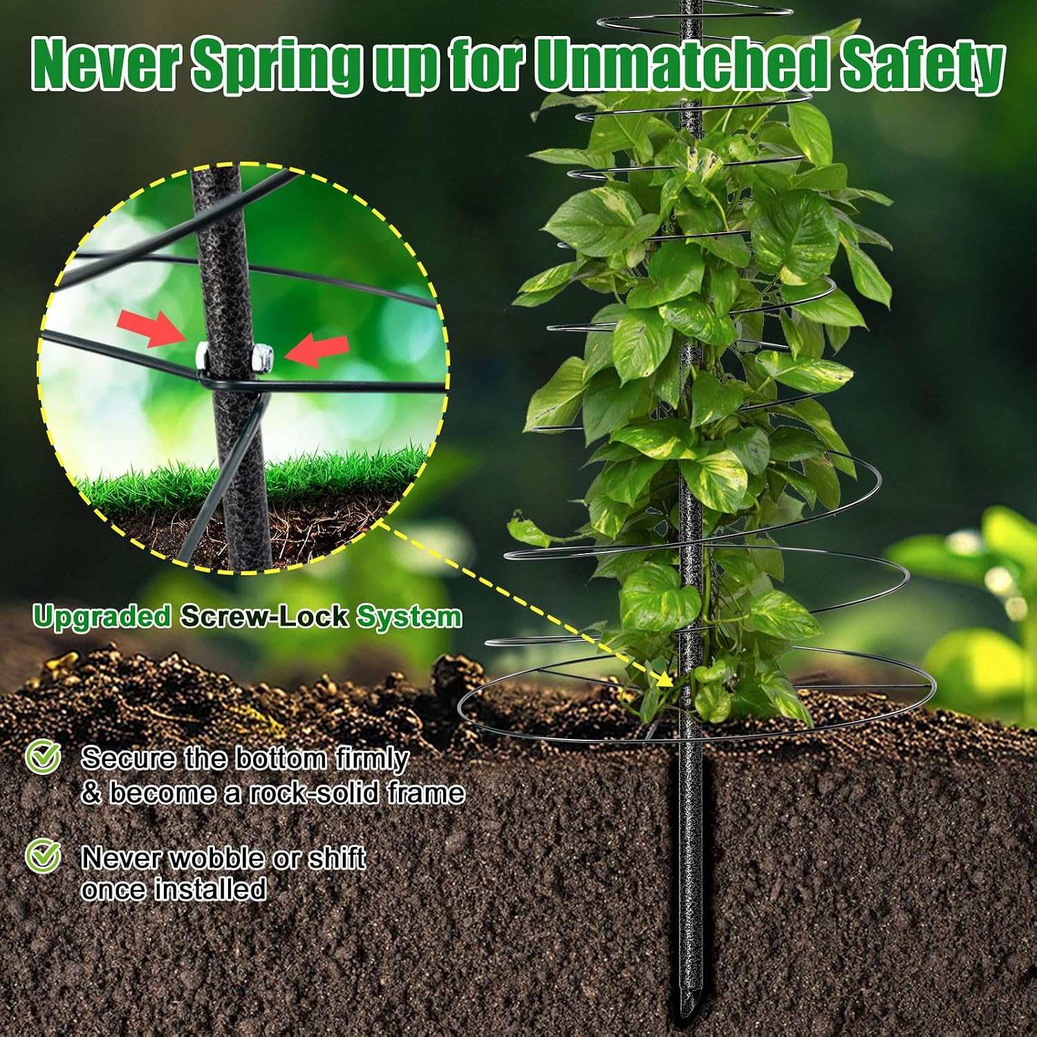 2 Pack Spiral Metal Garden Trellis for Climbing Plants Outdoor - 72" Large Heavy Duty Plant Support Tower with Center