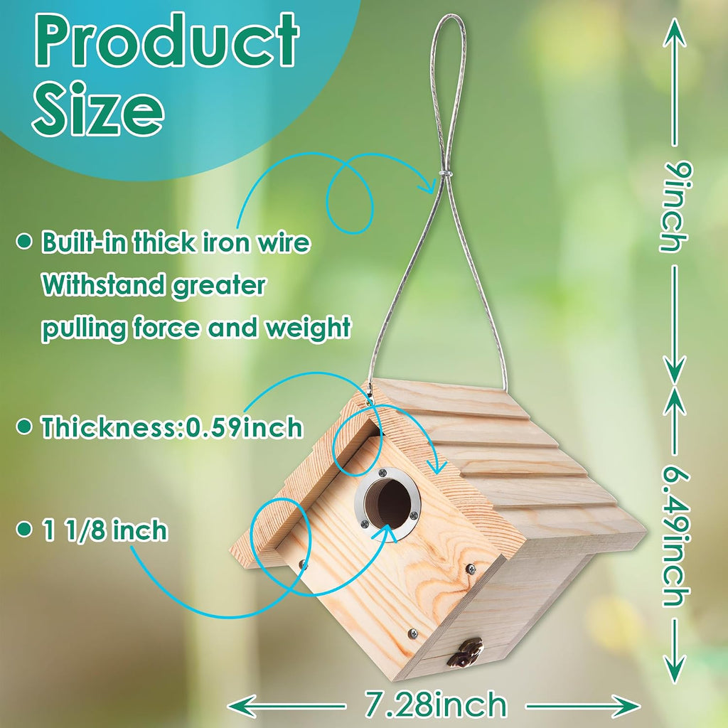 Dreyoo 2 Pack Wren House, 1-1/8'' Entrance Hole Hanging Wooden Wren Bird Houses for Outside with Metal Guard, Air