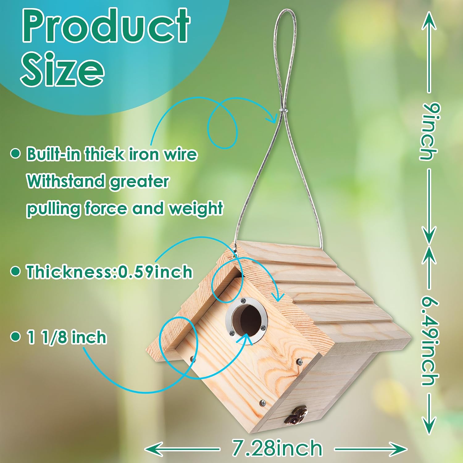 Dreyoo 2 Pack Wren House, 1-1/8'' Entrance Hole Hanging Wooden Wren Bird Houses for Outside with Metal Guard, Air