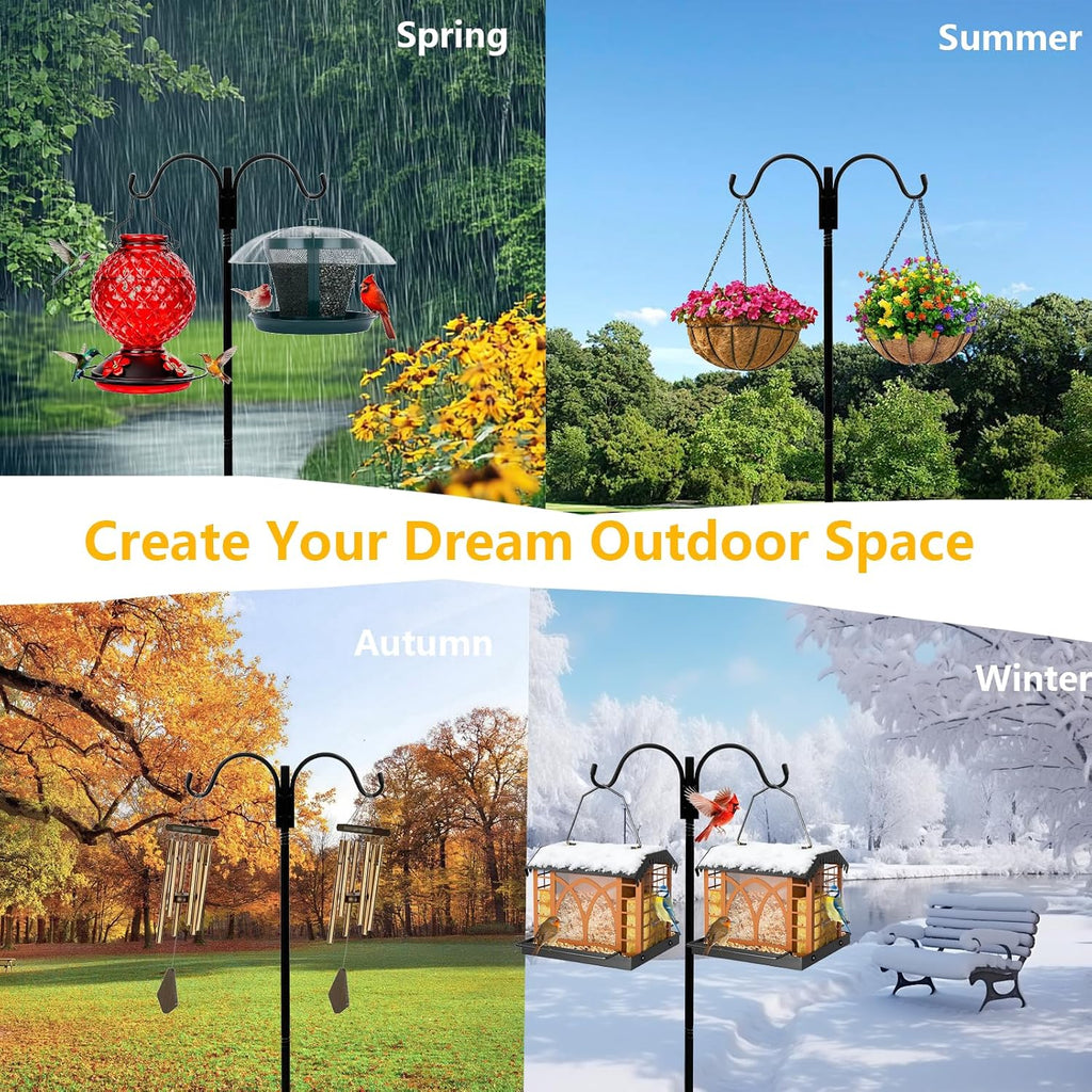 Shepherds Hooks Outdoor 80" Adjustable 2 Pack 5-Prong Base for Bird Feeders | Heavy Duty Double Garden Hooks for