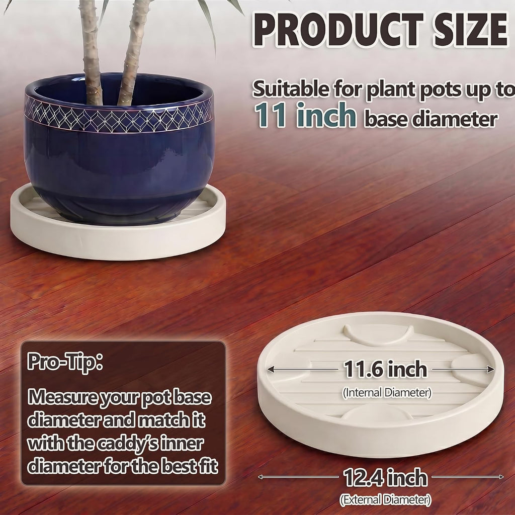12Inch Plant Caddy with Hidden Wheels for Large Pots | 2Pack Plant Stands with Wheels, Heavy Duty Rolling Plant Base