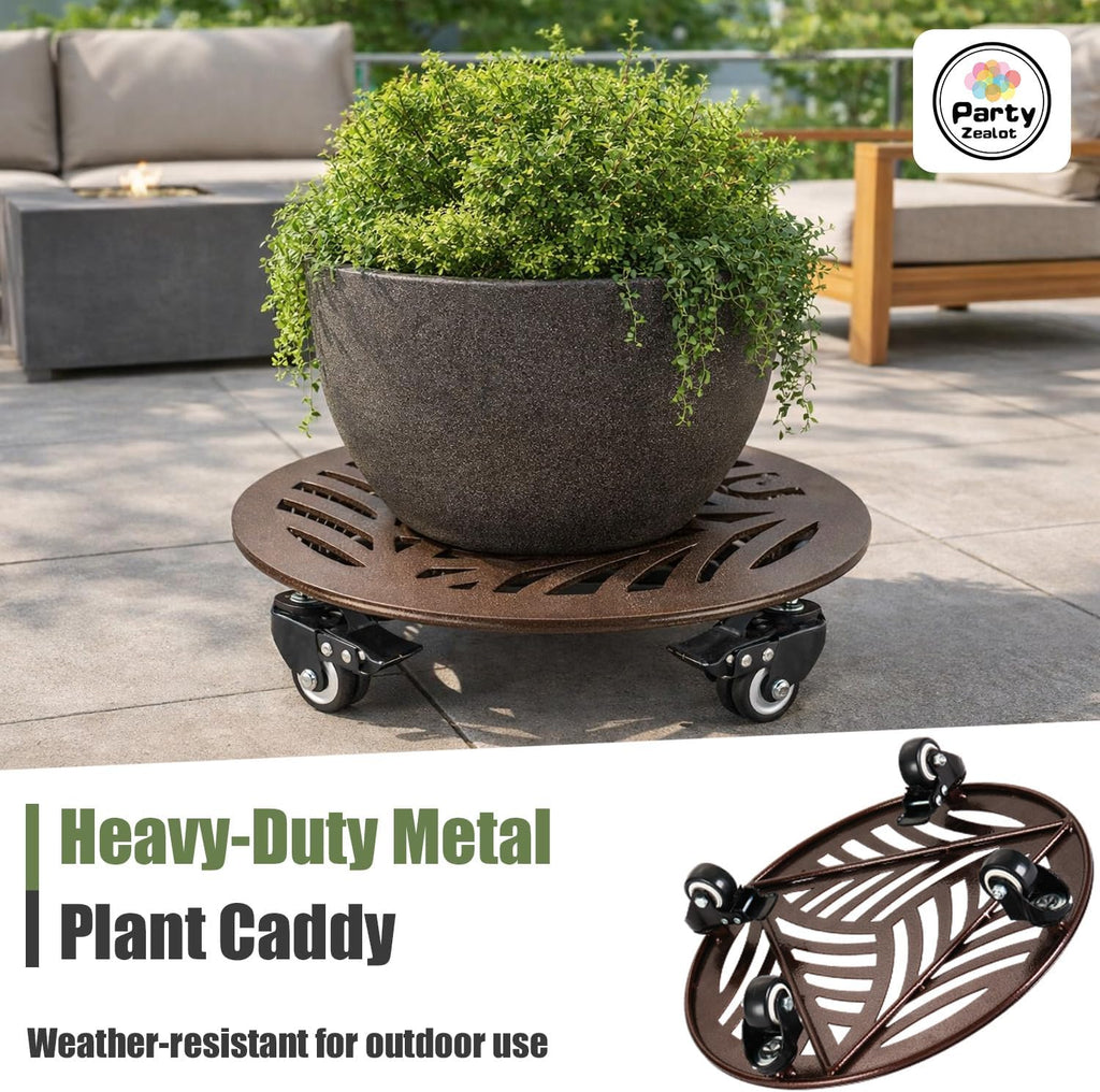 1-Pack Large Metal Plant Caddy with Wheels 13.6 Inches Heavy-duty Rolling Plant Stands with Casters Wheeled Flower Pot