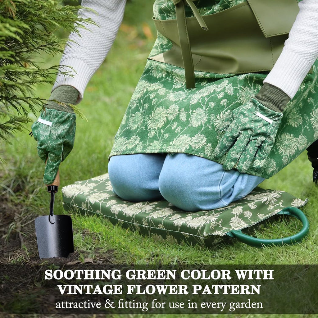 Garden Tools Set, 8 Piece, Heavy Duty Gardening Tools with Wooden Handle, Including Garden Tote, Kneeling Pad, Gloves