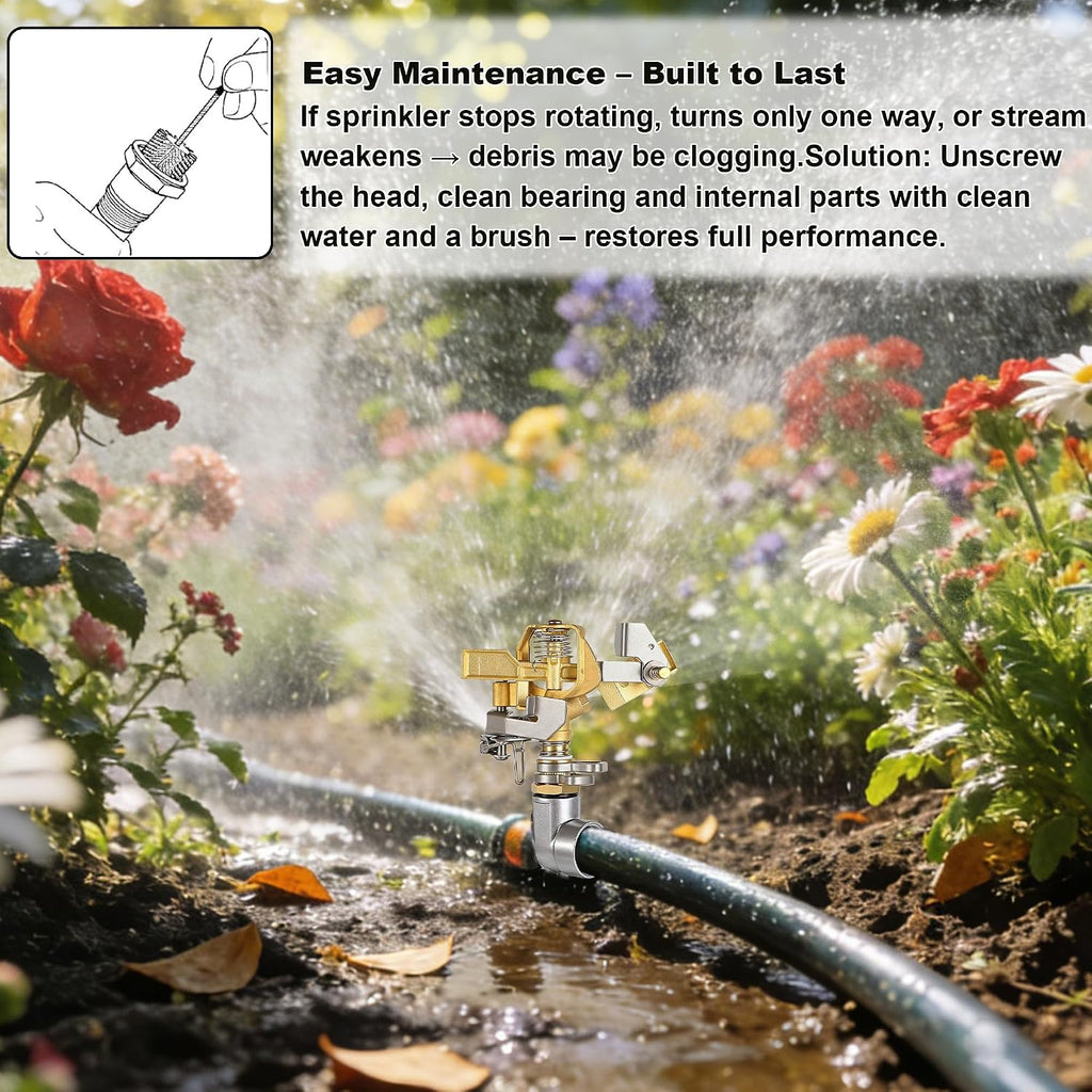 Triumpeek 2 Packs Impact Sprinkler, Brass Head, Aluminum Alloy Stand | On Spike Base, Heavy Duty, Adjustable 360