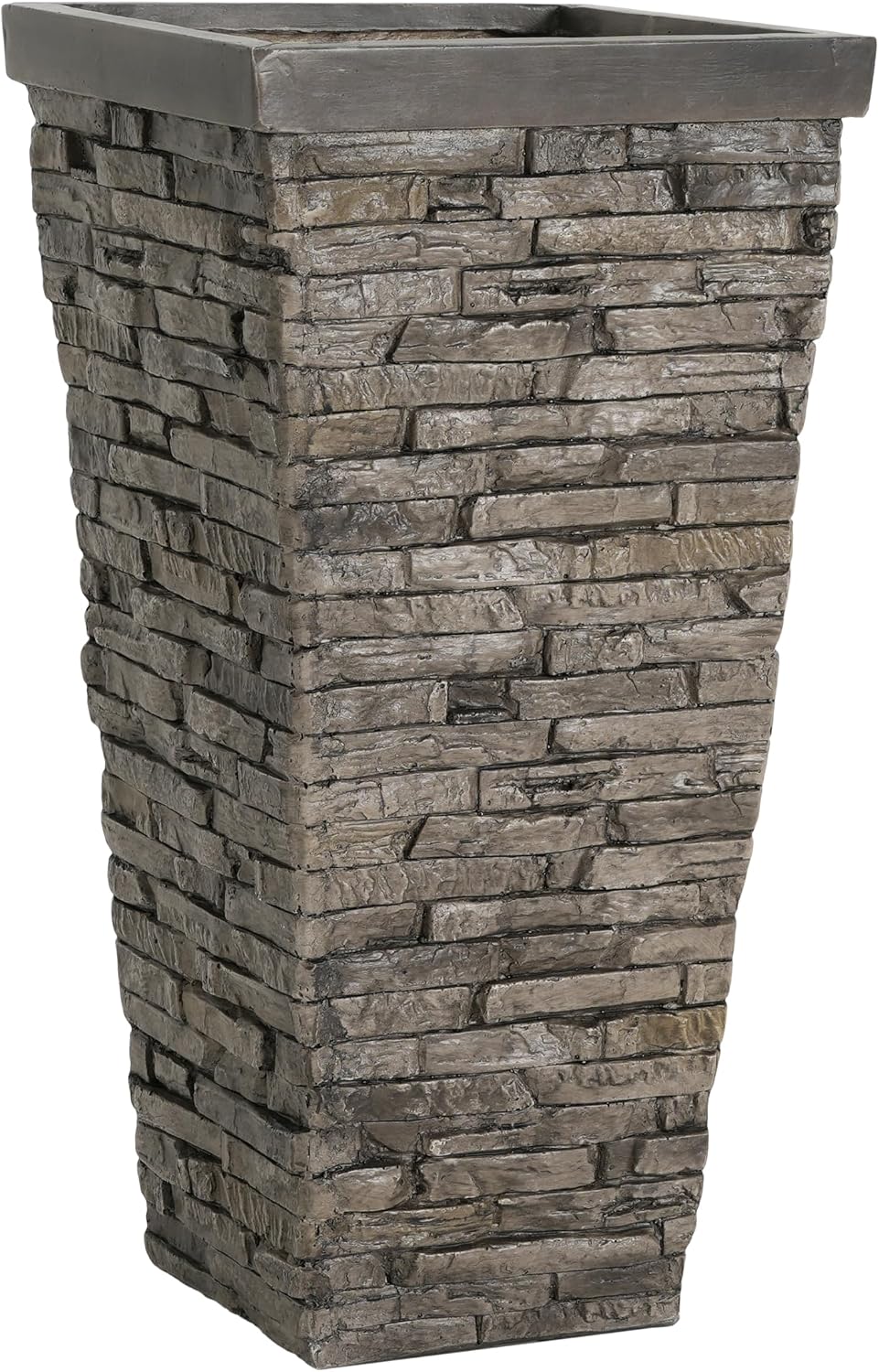 Christopher Knight Home Tall Square Planter Pot with Stone Effect Texture, MGO Outdoor Indoor Planter with Drainage