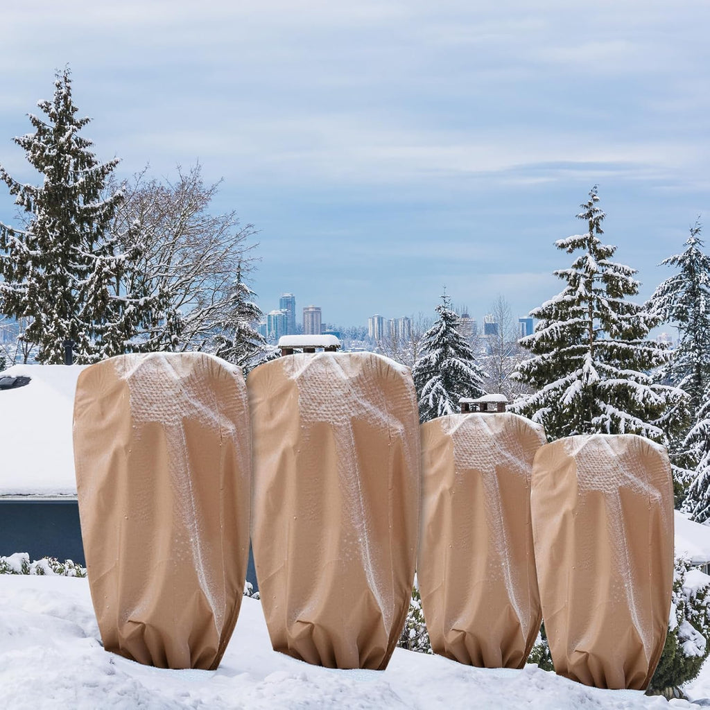 4 Pcs Plant Covers Freeze Protection Reusable Plant Protector with Zipper and Drawstring, Winter Bush Covers Freeze