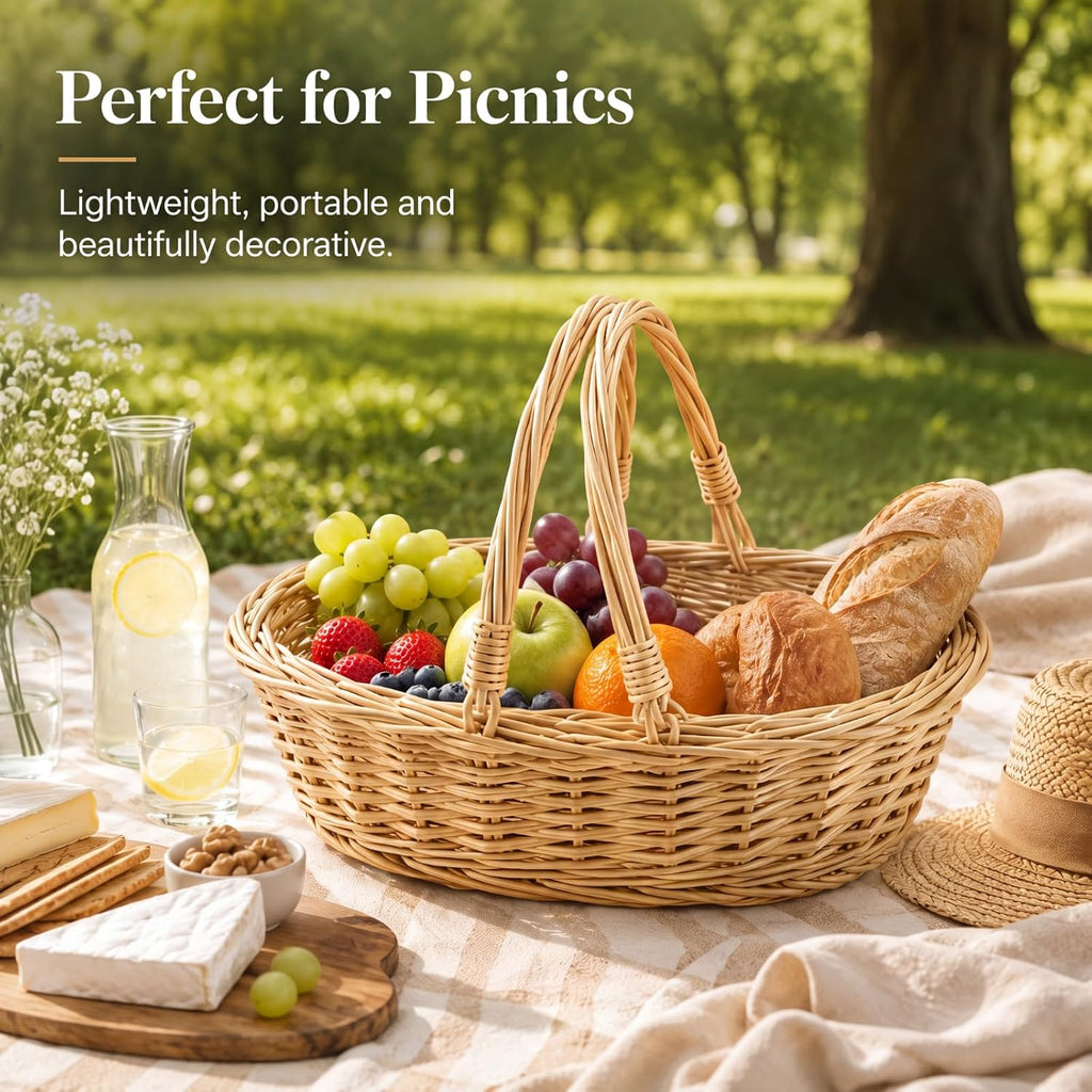 Sintuff 6 Pcs Small Wicker Picnic Basket with Handle, Oval Willow Woven | 12.6 x 8.27 x 3.15 Inch, Oval Willow Woven