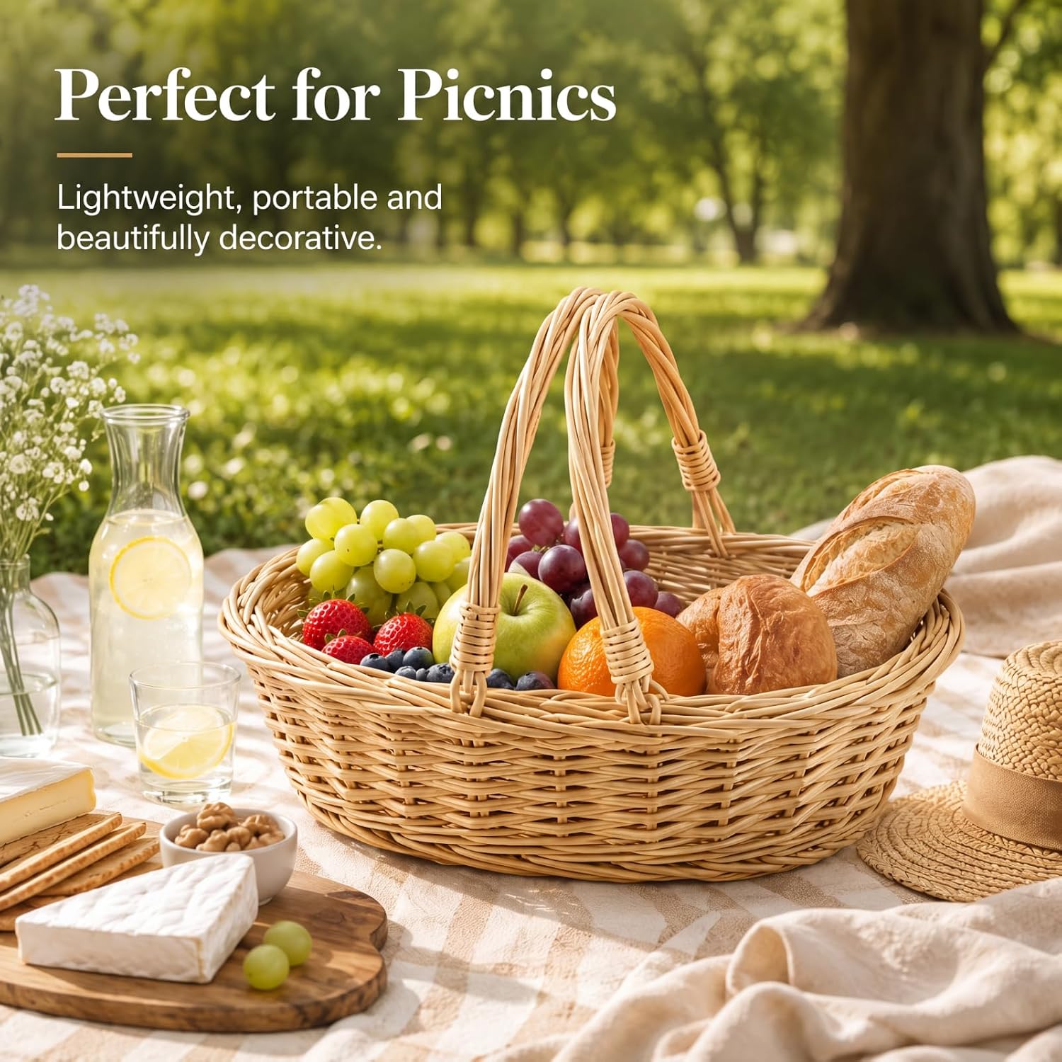 Sintuff 6 Pcs Small Wicker Picnic Basket with Handle, Oval Willow Woven | 12.6 x 8.27 x 3.15 Inch, Oval Willow Woven
