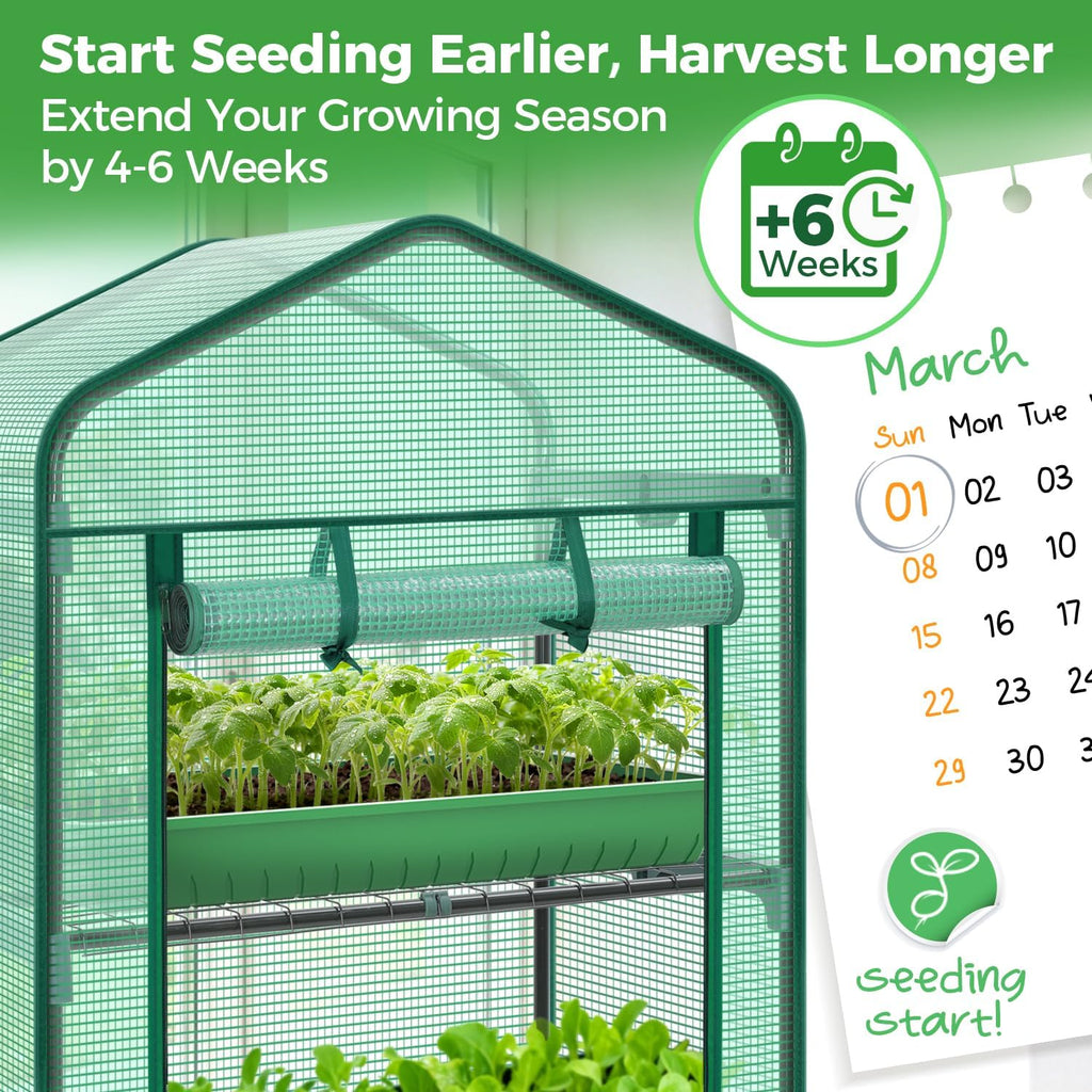 Ohuhu Mini Greenhouse for Indoor Outdoor, 27 x 19 x 62-Inch Small Plant Green House 4-Tier Rack Stand Portable