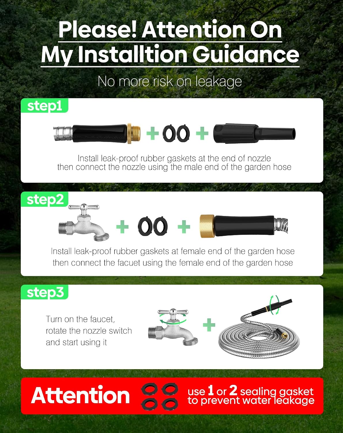 Non-Expandable Metal Garden Hose 30 Feet with Sprayer Nozzle, Flexible, No Kinking, Lightweight & Heavy Duty Water