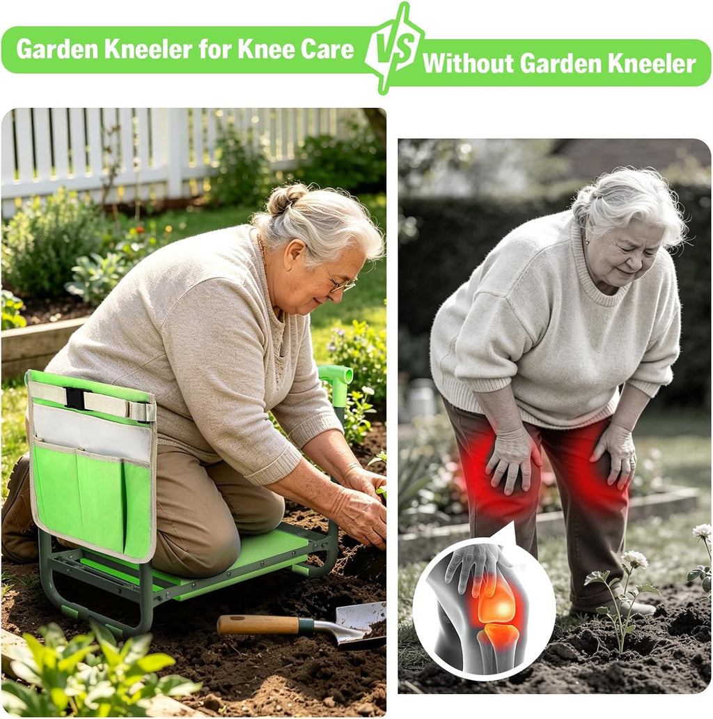Garden Kneeler and Seat Heavy Duty, Foldable Gardening Stool Bench | With Widened Thick Soft Kneeling Pad and Tool