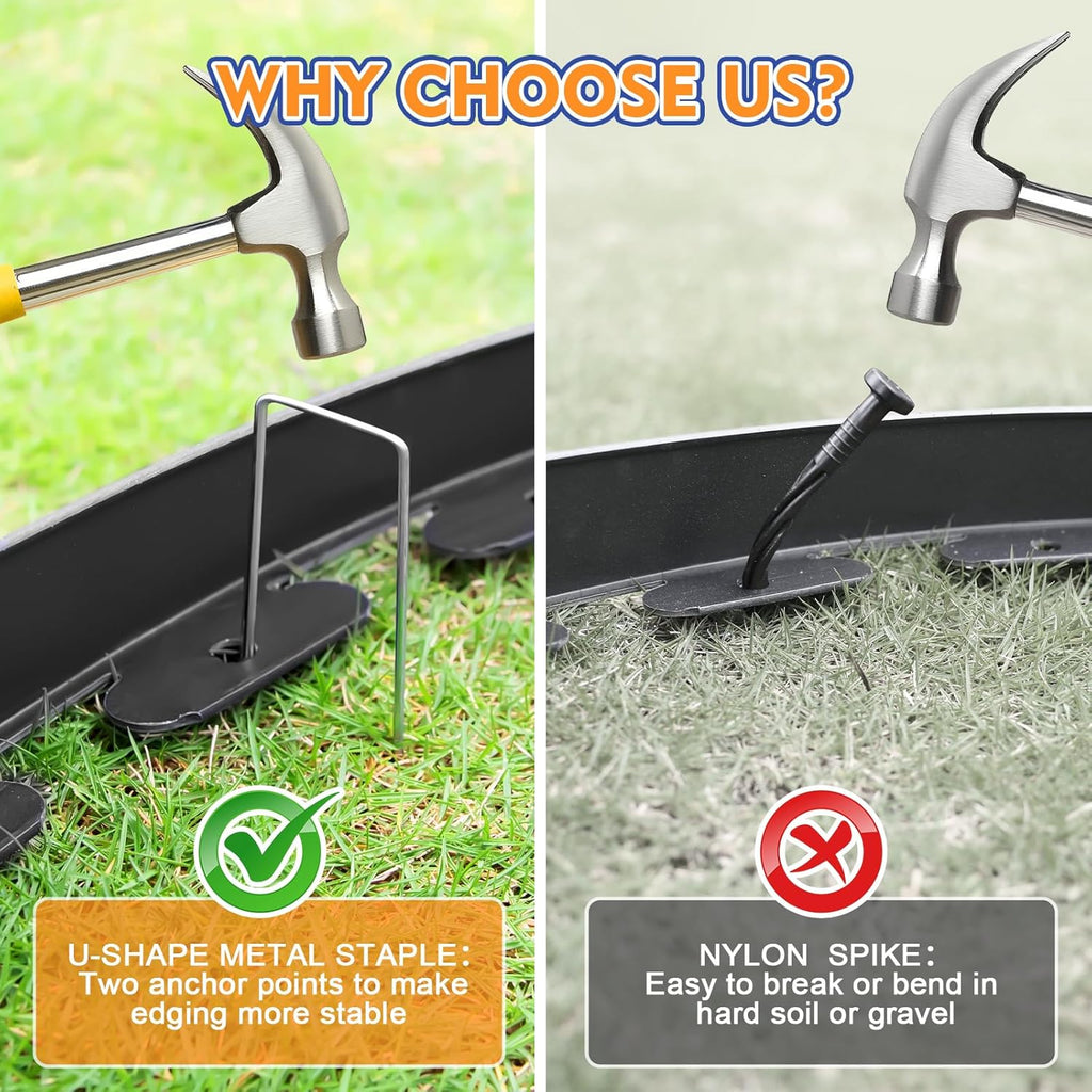 1.5 Inch x 100 FT Landscape Edging, Garden Edging Borders with 100pcs Upgrade Stakes, Flexible No Dig Plastic Garden