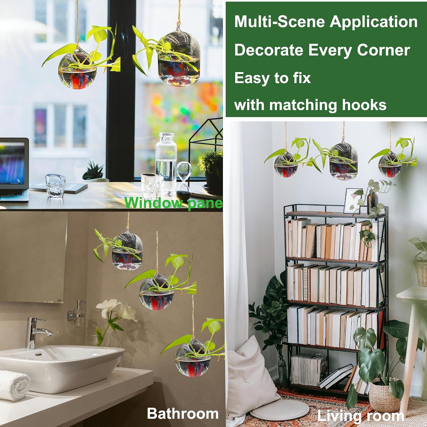 3 Pack Hanging Propagation Stations with Care Tool Kit (Squeeze Bottle & Tweezers Included), Glass Wall Planters for