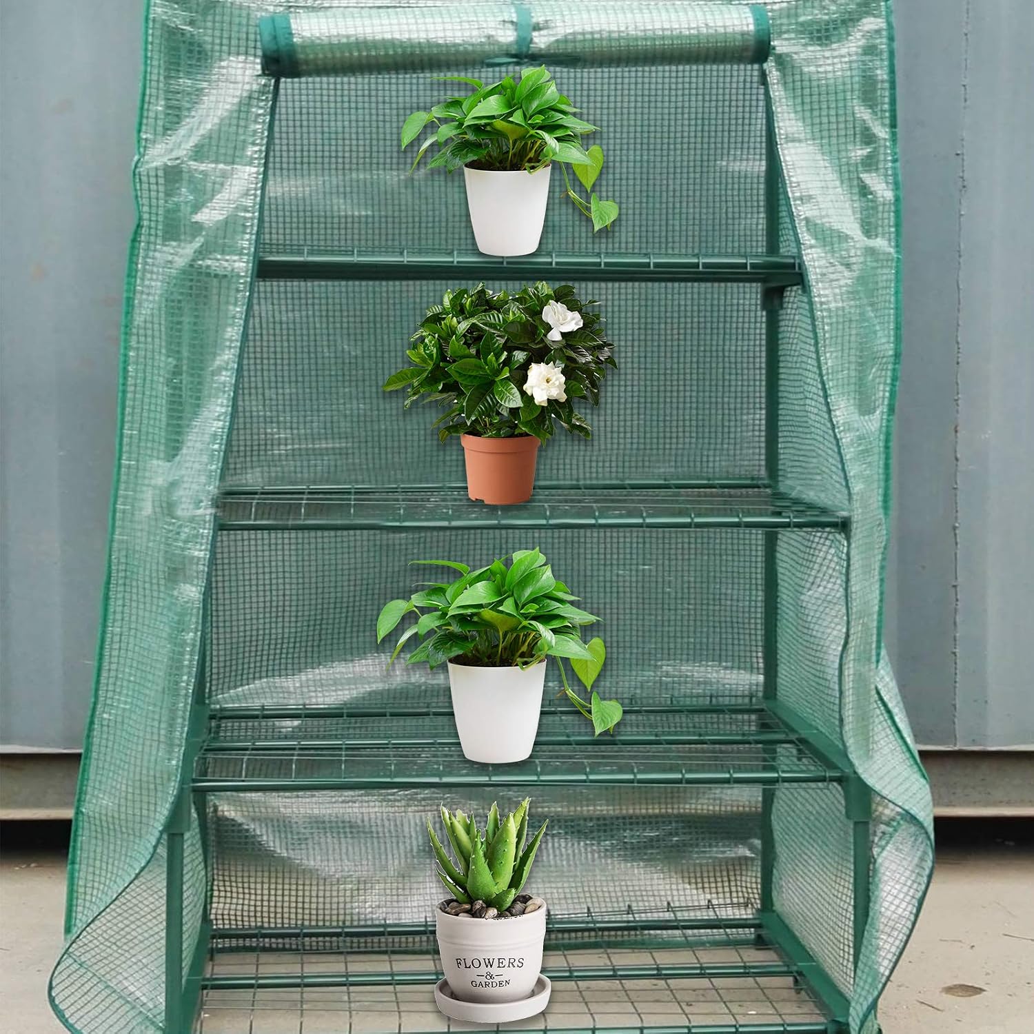 4 Tier Greenhouse Replacement Cover with Roll-Up Zipper Door | PE Plant Greenhouse Cover for Indoor Outdoors Gardening