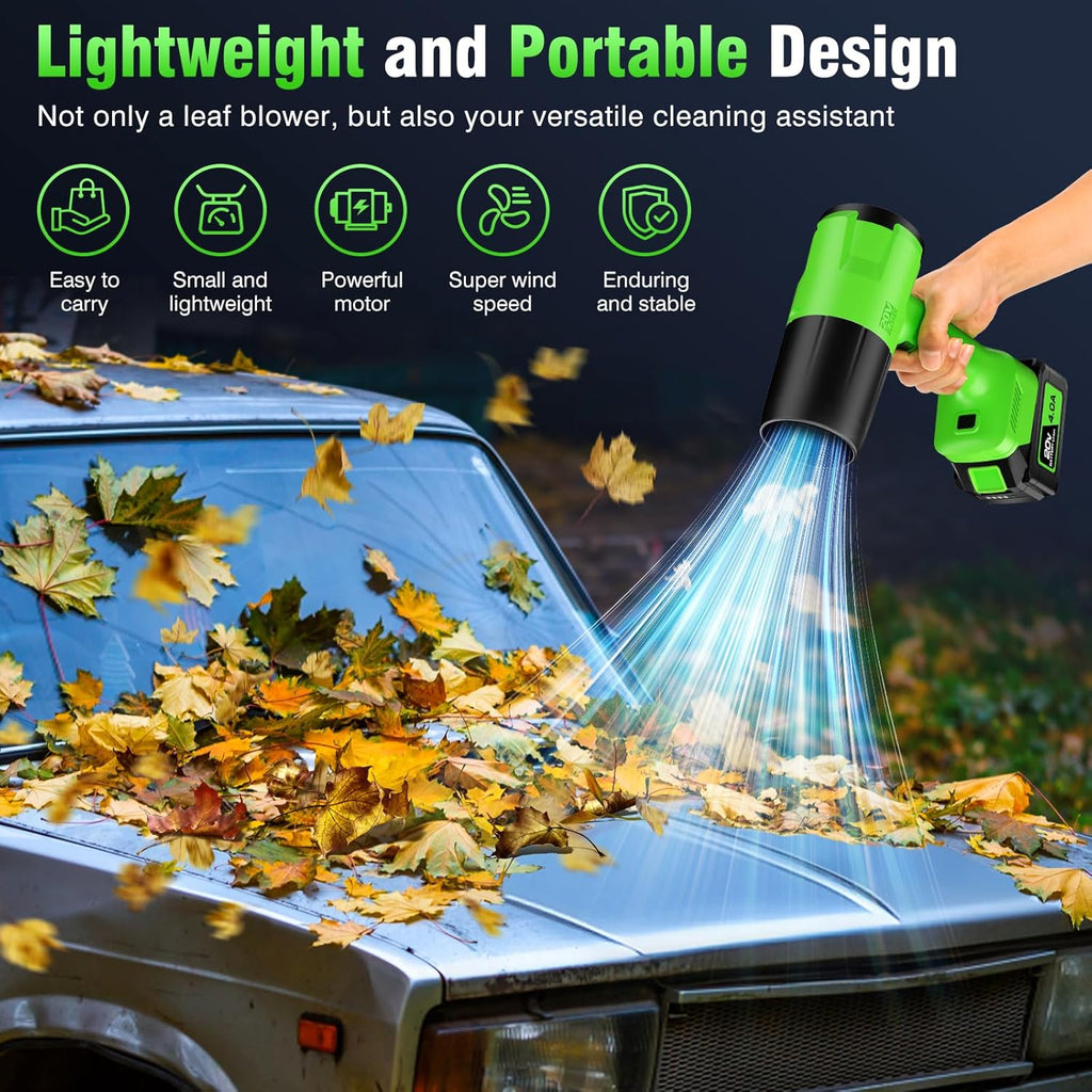 Leaf Blower Cordless, Handheld Leaf Blower with 2 X 4.0Ah Battery and Charger, Snow Blower with 6 Speed Modes