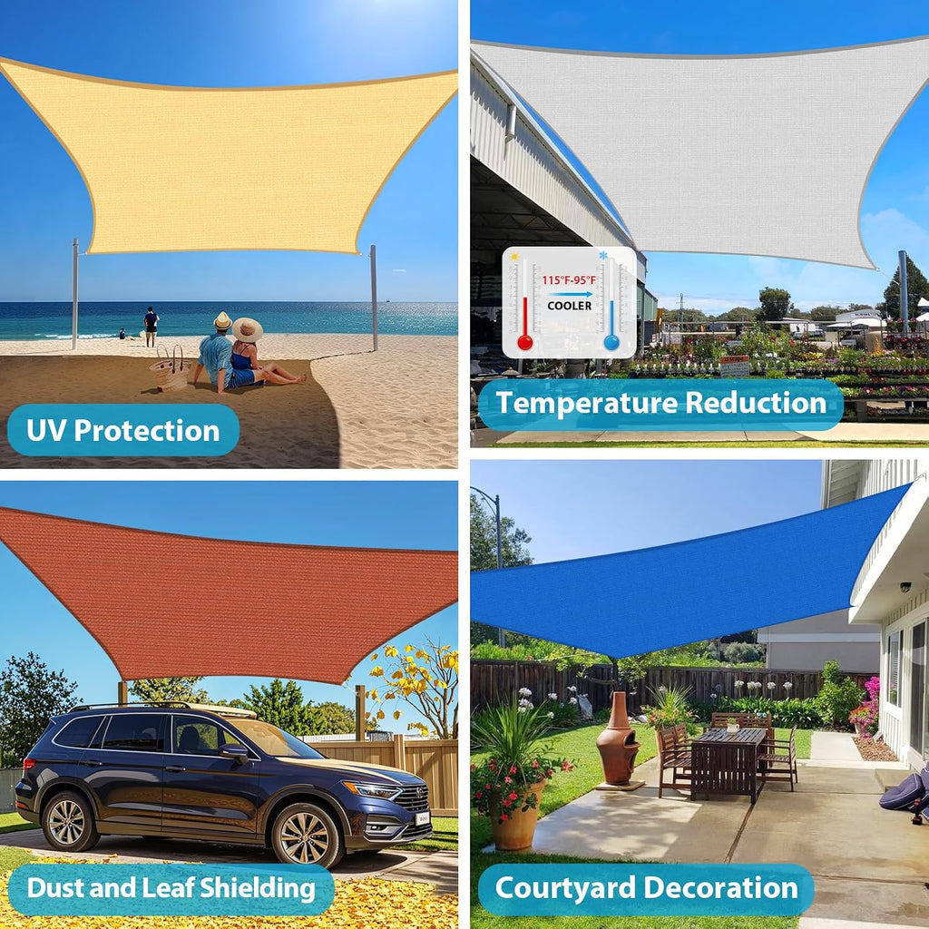 Amagenix Sun Shade Sail 12'X16' Curved Edge Outdoor Shade Canopy Sand Breathable 95% UV Block Shade Cloth for Patio