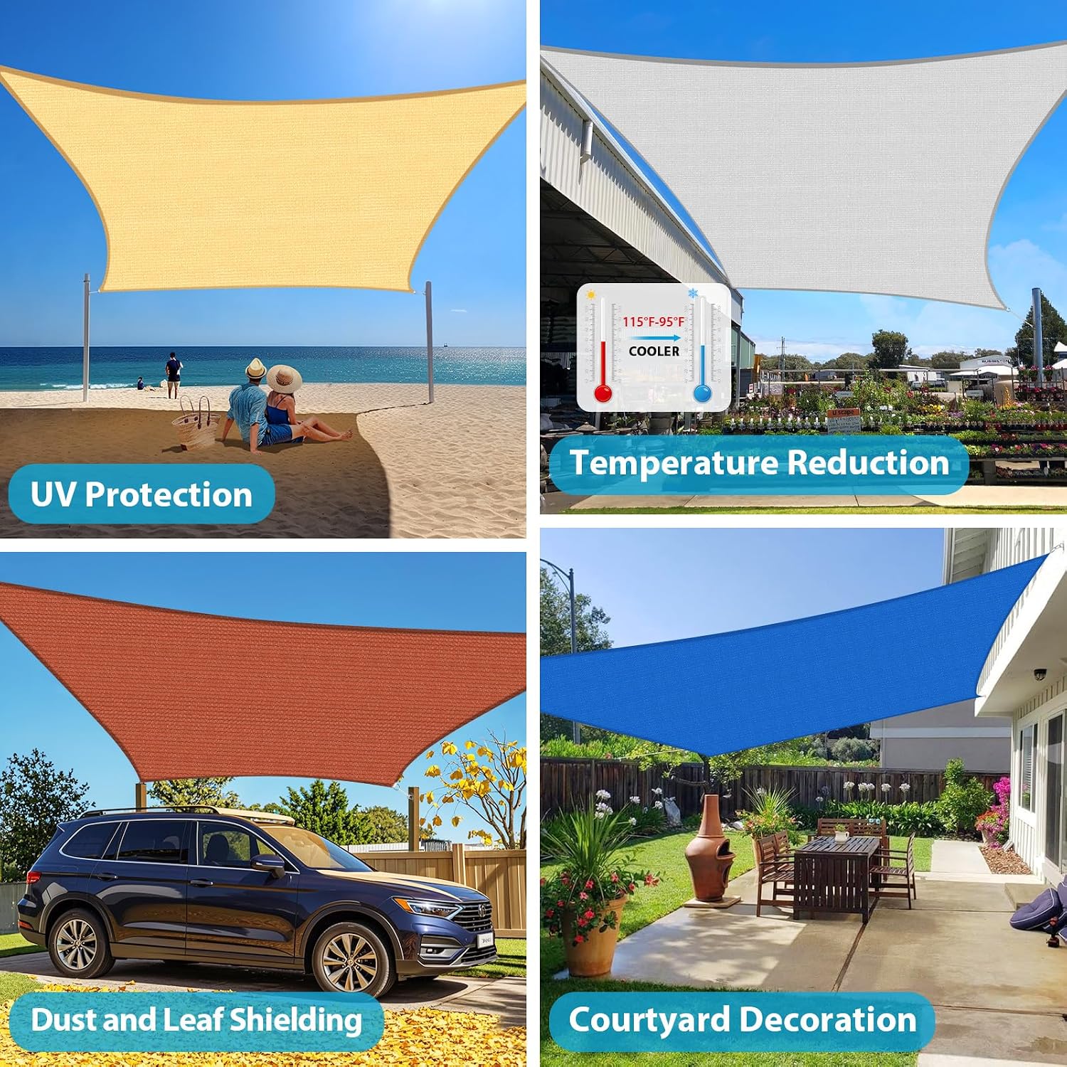Amagenix Sun Shade Sail 12'X16' Curved Edge Outdoor Shade Canopy Sand Breathable 95% UV Block Shade Cloth for Patio