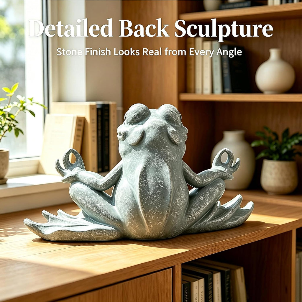 Teaeeno Meditating Yoga Frog Garden Statue, Zen Meditation Frog Figurine with Stone Finish, 13" Resin Outdoor Sculpture