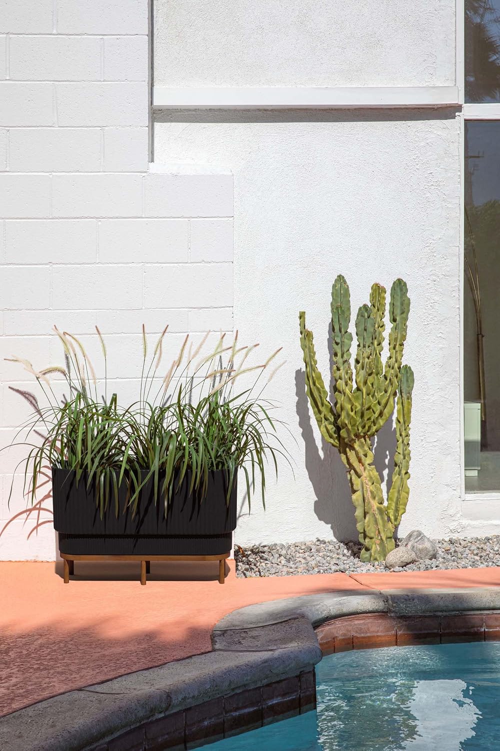 Veradek Demi Series Raised Long Planter - Wide Planter with Stand | Made From a Durable Plastic-Stone Composite & Comes