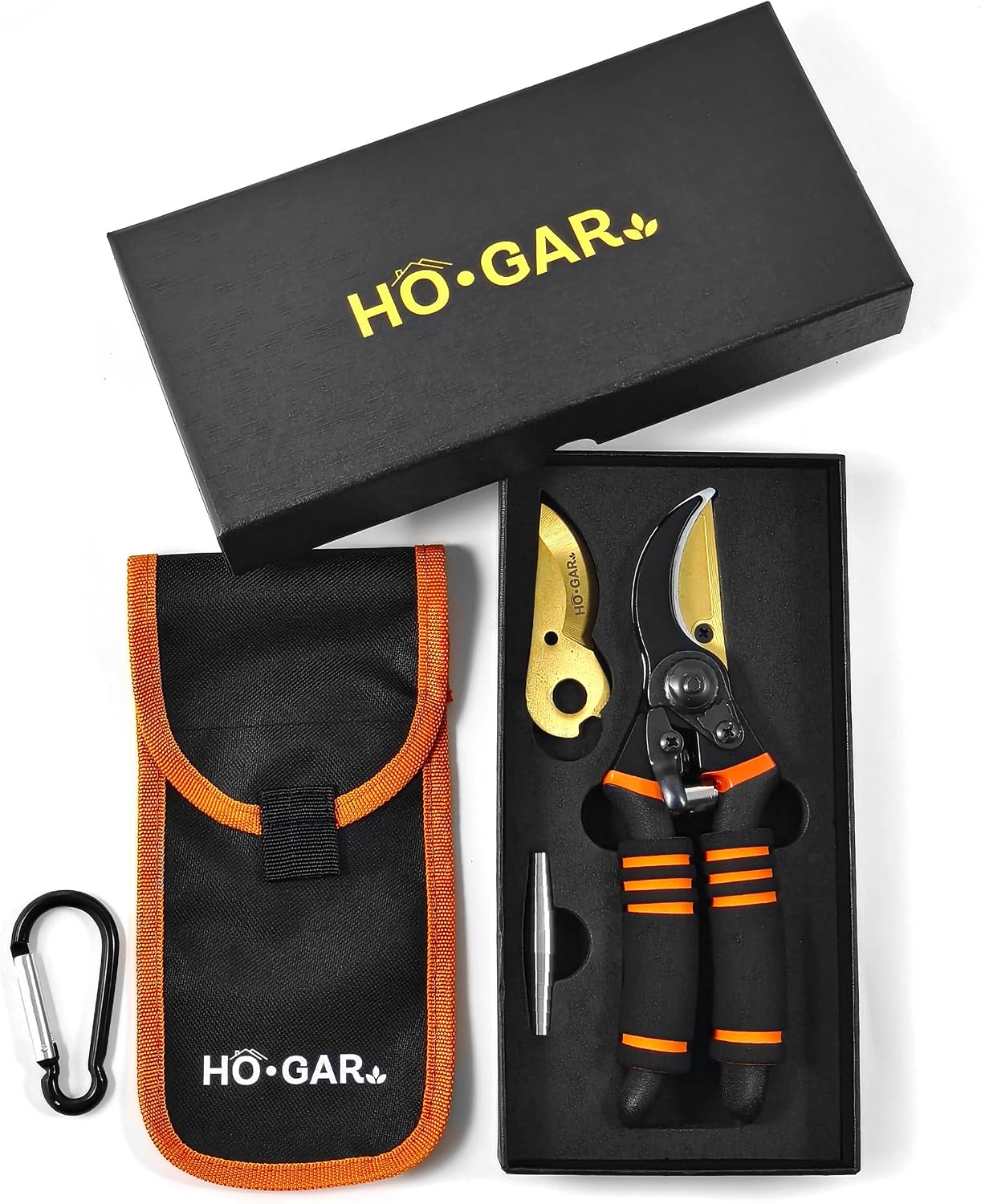 HO.GAR Premium Titanium Bypass Pruning Shears Kit: Heavy Duty Professional Hand Pruners, Gardening Scissors, Ergonomic