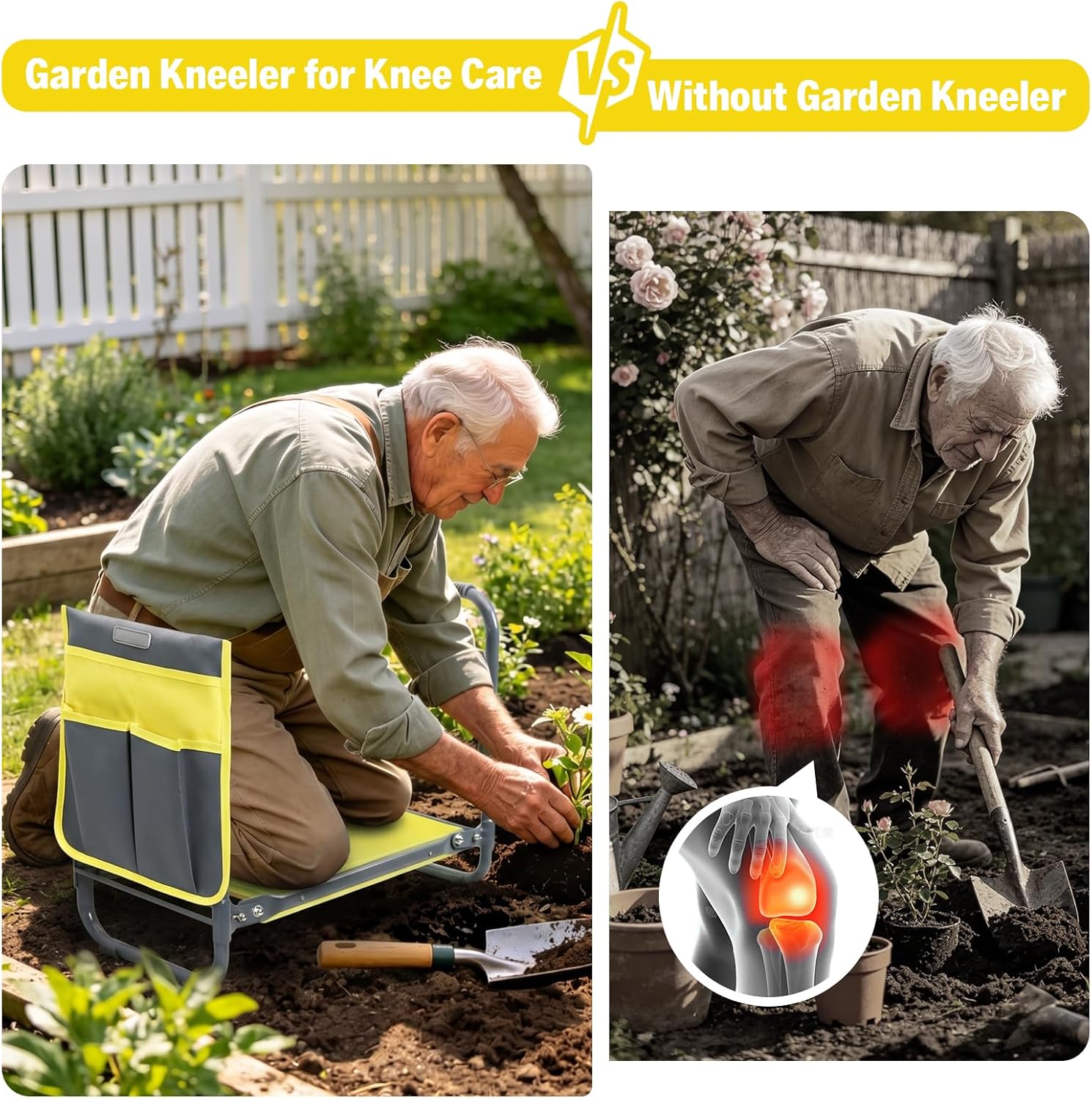 Garden Kneeler and Seat Heavy Duty, Foldable Gardening Stool Bench | With Widened Thick Soft Kneeling Pad and Tool