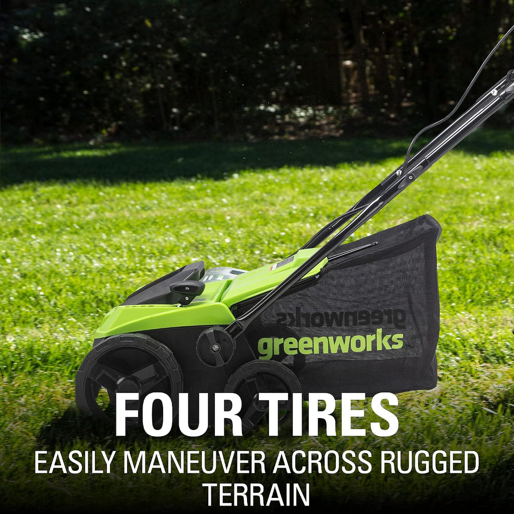 Greenworks 13 Amp 14-Inch Corded Dethatcher / Scarifier, 2-in-1 Electric Lawn Rake with 3-Position Depth Adjustment &