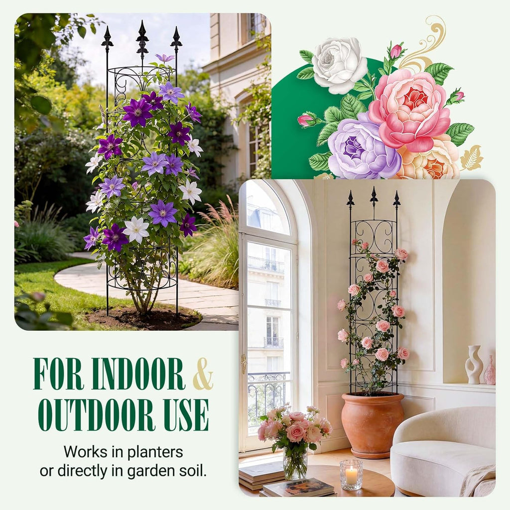 2 Pack 56.7'' H x 12'' W Garden Trellis for Climbing Plants Outdoor, Rustproof Metal Garden Flower Trellis, Rose